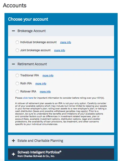Start Investing with Charles Schwab - Accounts Details