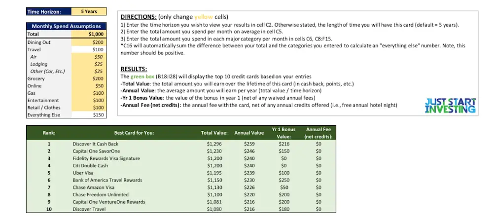 Credit Card Tool - Example Image