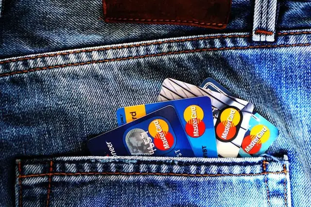four credit cards inside jean's pocket