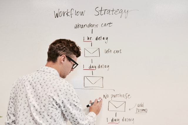 man mapping a work strategy