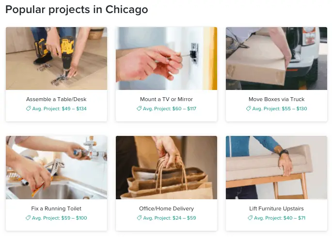 Taskrabbit projects offered screenshot