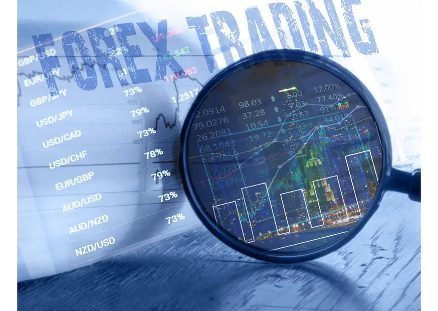 Forex trading sign with a magnifying glass