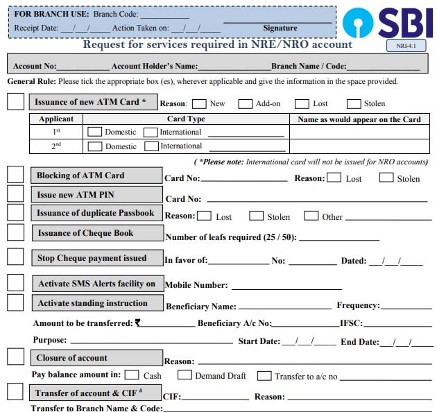 sample cheque book request form for sbi