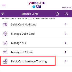 SBI Debit card track status 1