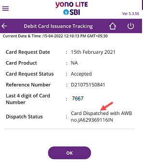 SBI Debit card track status 3