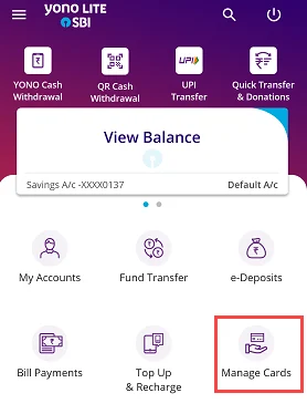 SBI Manage Debit Card