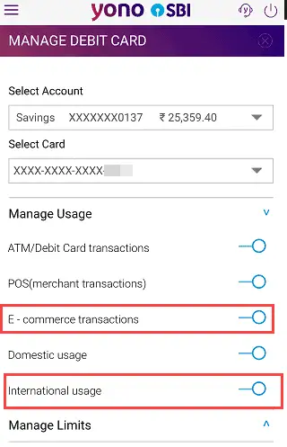 SBI yono International transactions usage