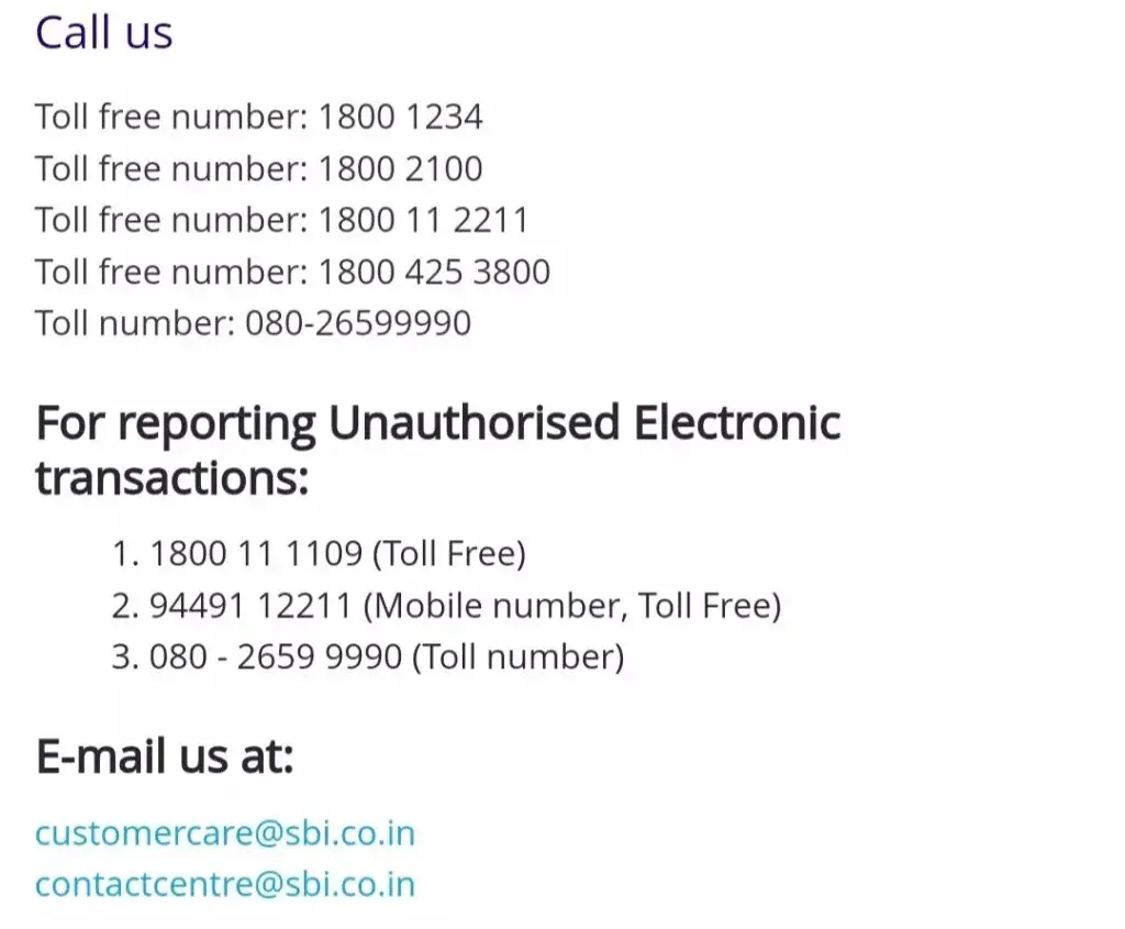 sbi contact centre
