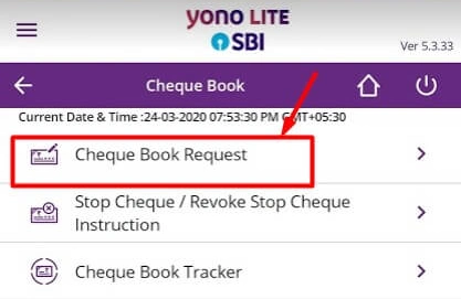 check request via Yono App