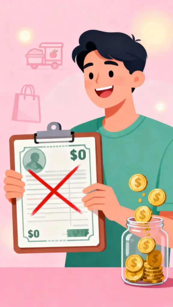 Illustration showing cutting one major expense to redirect money toward savings on a pastel pink background.