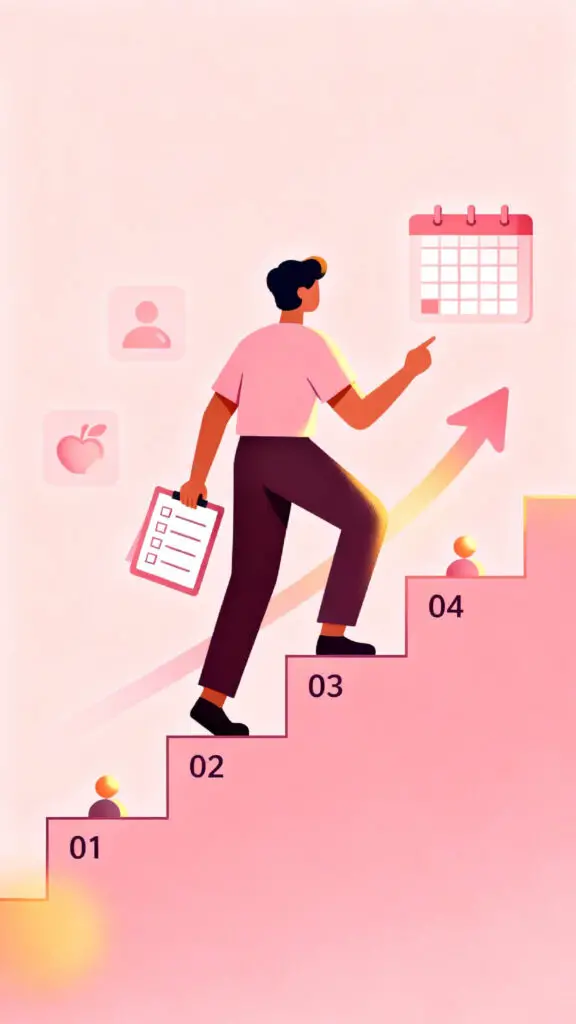 Illustration representing consistency and discipline in paying off debt even when motivation fades, shown on a pastel pink background.