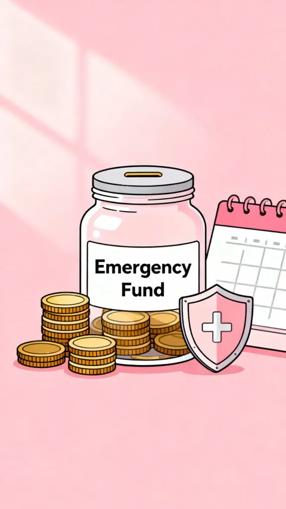 How to Get Rich in Your 20s 3 Illustration representing an emergency fund and financial security on a pastel pink background.