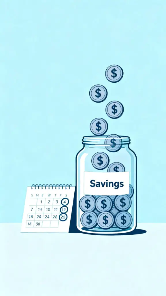 Biweekly Savings Plan For 6 Months 2 A minimalist vector illustration showing a large savings jar being filled by twelve equal parts to represent a biweekly plan.