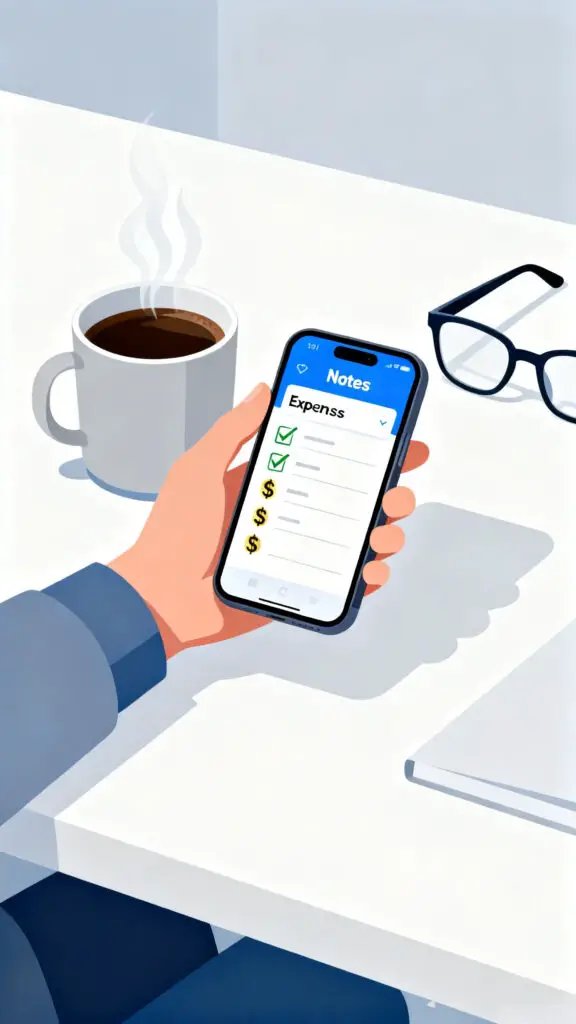 A minimalist vector illustration of a student tracking their daily expenses on a smartphone app.