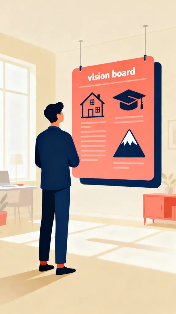 A professional vector illustration of a person focusing on meaningful financial goals like home ownership or education.