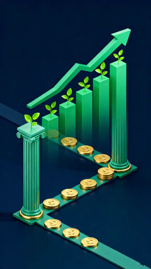 A clean digital illustration showing the steady, upward trajectory of long-term investments and financial growth.