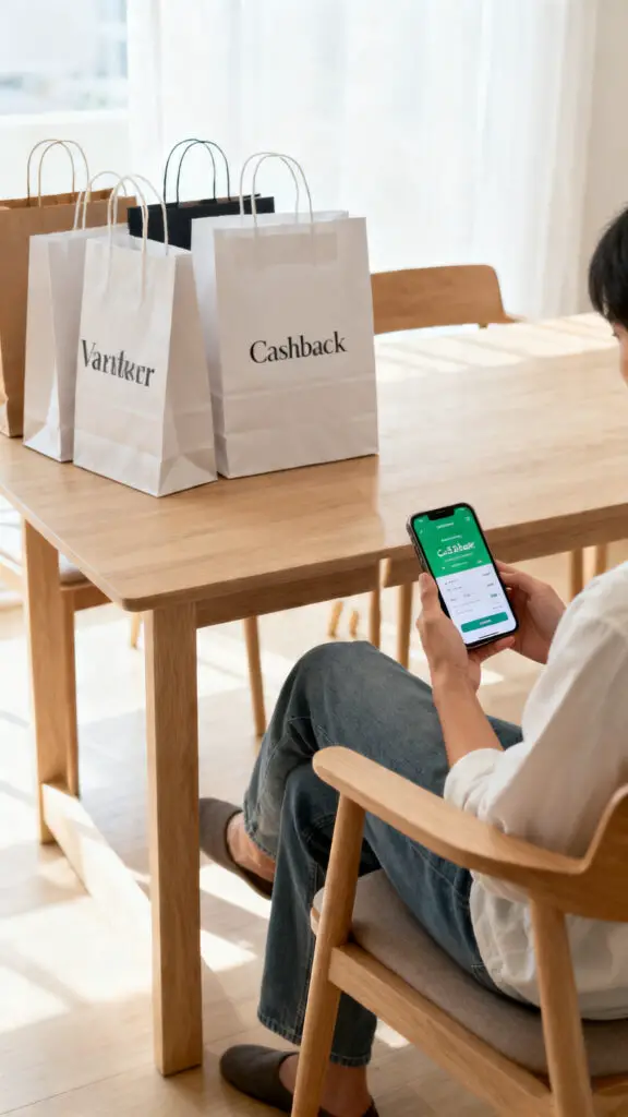How To Get Paid To Shop 3 A close-up product photograph of a smartphone screen next to neatly placed shopping bags with a smooth background blur.