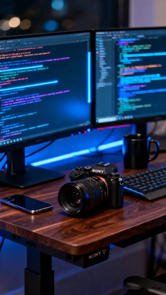 11 Best Jobs That Pay $40 An Hour 3 A modern workspace photograph showing code on dual 4K monitors with sharp lighting and an elegant background blur.