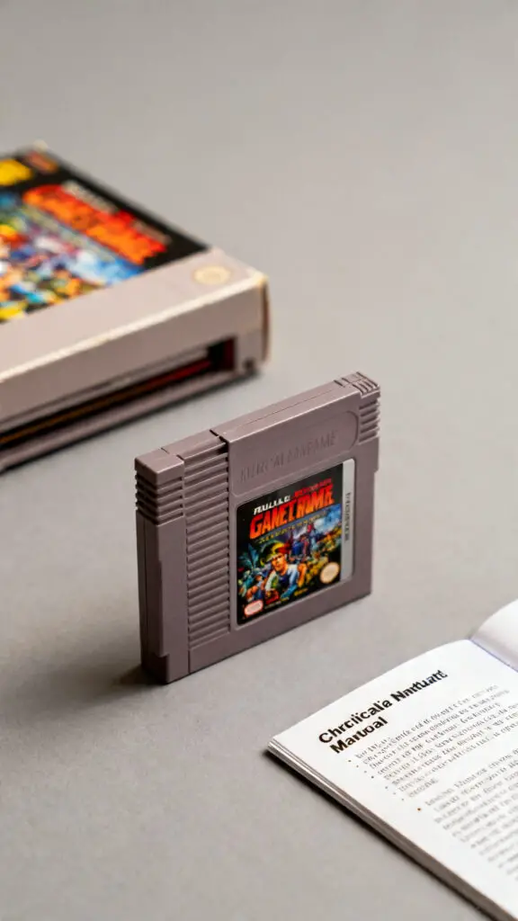 Best Places To Sell Video Games For Cash 3 A crisp, professionally lit product photograph of a classic video game and its manual arranged on a sleek surface.